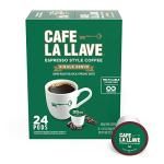 Cafe La Llave 24 Count Dark Roast Coffee Pods, Espresso Style, Compatible with Keurig Brewers, Single Serve Rich Bold Flavor