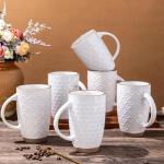 GBhome 20oz Large Coffee Mugs Set of 6, Handmade Tall Ceramic Coffee Mugs with Texture Patterns for Cappuccino, Latte,Hot Cocoa, Dishwasher & Microwave Safe-Off White