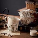 Swuut 12 oz Vintage Ceramic Coffee Mug Set of 4 - Handmade Stoneware Pottery Countryside Farmhouse Fall Autumn Tea Mugs with Big Handle for Latte,Cocoa,Dishwasher & Microwave Safe Cups (Plants)