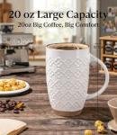 GBhome 20oz Large Coffee Mugs Set of 6, Handmade Tall Ceramic Coffee Mugs with Texture Patterns for Cappuccino, Latte,Hot Cocoa, Dishwasher & Microwave Safe-Off White