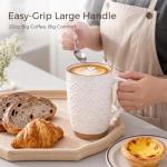 GBhome 20oz Large Coffee Mugs Set of 6, Handmade Tall Ceramic Coffee Mugs with Texture Patterns for Cappuccino, Latte,Hot Cocoa, Dishwasher & Microwave Safe-Off White