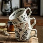 Swuut 12 oz Vintage Ceramic Coffee Mug Set of 4 - Handmade Stoneware Pottery Countryside Farmhouse Fall Autumn Tea Mugs with Big Handle for Latte,Cocoa,Dishwasher & Microwave Safe Cups (Plants)