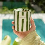 Ceramic Novelty Travel Coffee Mug - 10oz Retro Hand Painted Green & White Striped Vintage Handmade Design Porcelain Cup, Perfect for Coffee, Tea, Chocolate, Birthday, Appreciation, Dishwasher, Gifts