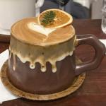 Alikexin 10oz Vintage Retro Handmade Ceramic Cappuccino Cup with Saucer –Small Rustic Stoneware tea cup and saucer, Lead-Free Latte Art Mug,Handmade mug with saucer set, Microwave safe, Brown