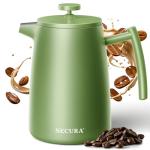 Secura 50oz French Press Coffee Maker – 304 Stainless Steel, Insulated Coffee Press with Extra Filter, Green