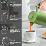 Secura 50oz French Press Coffee Maker – 304 Stainless Steel, Insulated Coffee Press with Extra Filter, Green