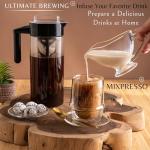 Mixpresso Cold Brew Maker For Iced Coffee and Iced Tea, Cold Coffee Maker Glass Pitcher, Tea Infuser For Loose Leaf Tea, 44oz Large Ice Tea Brewer with Easy to Clean Reusable Mesh Filter.