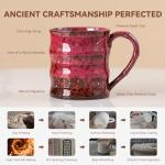 XIYUANJI Rustic Red Ceramic Coffee Mug 15oz – Handcrafted Unique Gift for Coffee Lovers, Comfortable Large Handle, Dishwasher Safe