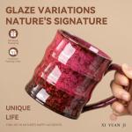 XIYUANJI Rustic Red Ceramic Coffee Mug 15oz – Handcrafted Unique Gift for Coffee Lovers, Comfortable Large Handle, Dishwasher Safe