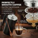 Barista Warrior French Press Coffee Maker Stainless Steel with Built-In Thermometer - Insulated Double Wall Design, Dual Filter System, Stay-Cool Handle & Wood Spoon - Black