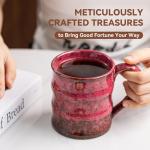 XIYUANJI Rustic Red Ceramic Coffee Mug 15oz – Handcrafted Unique Gift for Coffee Lovers, Comfortable Large Handle, Dishwasher Safe