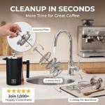 Barista Warrior French Press Coffee Maker Stainless Steel with Built-In Thermometer - Insulated Double Wall Design, Dual Filter System, Stay-Cool Handle & Wood Spoon - Black