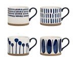 Hand-Painted Ceramic Coffee Mugs Set for Four