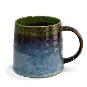 Large Handmade Ceramic Coffee Mug - Green 16.5 Oz