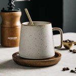 Retro Ceramic Coffee Cup and Wooden Saucer Set