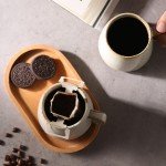 Retro Ceramic Coffee Cup and Wooden Saucer Set