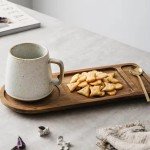 Retro Ceramic Coffee Cup and Wooden Saucer Set