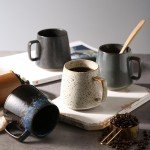 Retro Ceramic Coffee Cup and Wooden Saucer Set