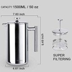 Secura 50oz Stainless Steel French Press Coffee Maker