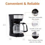 12-Cup Coffee Maker with Reusable Filter, Black & Stainless Steel