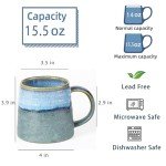 masoline Large Ceramic Coffee Mug, Handmade Pottery Mugs, Tea Cups with Big Handle for Office and Home, 15.5 oz, Dishwasher and Microwave Safe (Rock Green)