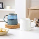 masoline Large Ceramic Coffee Mug, Handmade Pottery Mugs, Tea Cups with Big Handle for Office and Home, 15.5 oz, Dishwasher and Microwave Safe (Rock Green)