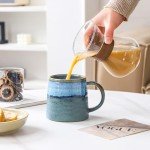 masoline Large Ceramic Coffee Mug, Handmade Pottery Mugs, Tea Cups with Big Handle for Office and Home, 15.5 oz, Dishwasher and Microwave Safe (Rock Green)