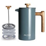 POLIVIAR French Press Coffee Maker, 34 oz Coffee Press with Real Wood Handle, Double Wall Insulation & Dual-Filter Screen, Food Grade Stainless Steel for Good Coffee and Tea (Alpline)