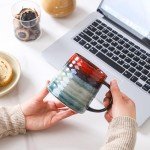 masoline Large Ceramic Coffee Mug, Handmade Pottery Mugs, Tea Cups with Big Handle for Office and Home, 15.5 oz, Dishwasher and Microwave Safe (Rock Green)