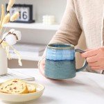 masoline Large Ceramic Coffee Mug, Handmade Pottery Mugs, Tea Cups with Big Handle for Office and Home, 15.5 oz, Dishwasher and Microwave Safe (Rock Green)