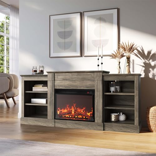 BELLEZE 66" Electric Fireplace TV Stand - Grey