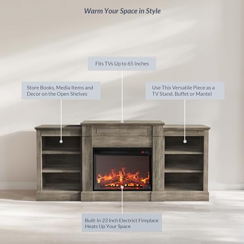 BELLEZE 66" Electric Fireplace TV Stand - Grey