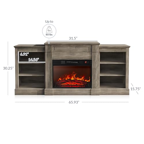 BELLEZE 66" Electric Fireplace TV Stand - Grey