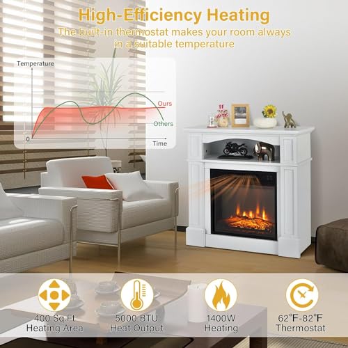 OFFICEJOY 32" Electric Fireplace with Mantel and Remote