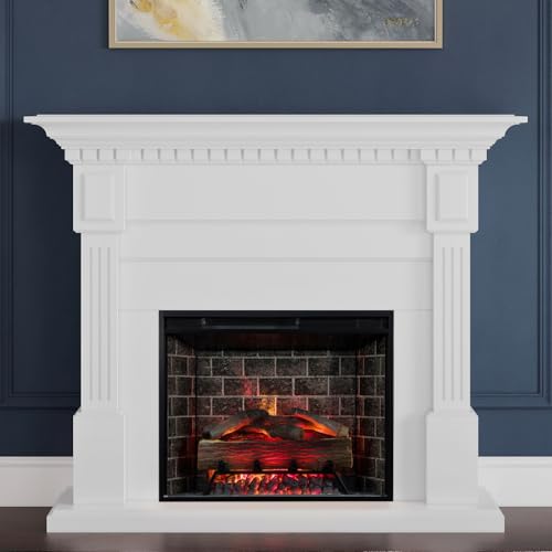 Modern White Mantel with Electric Fireplace Insert