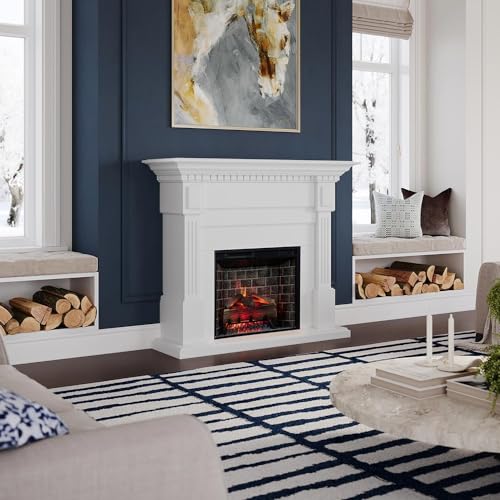 Modern White Mantel with Electric Fireplace Insert