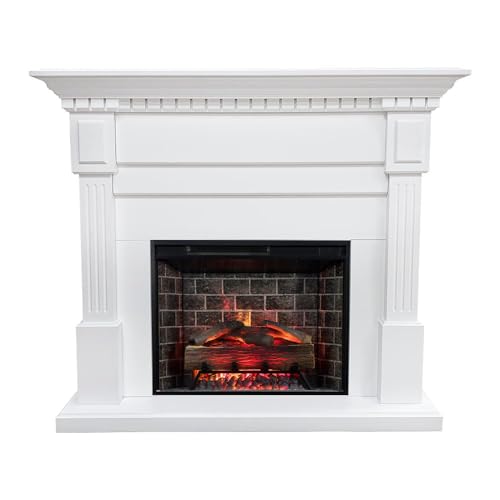Modern White Mantel with Electric Fireplace Insert