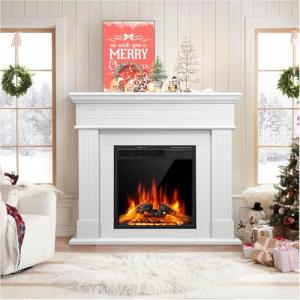 Freestanding 44" Electric Fireplace with Mantel, White