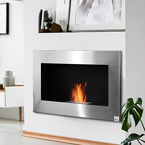 HOMCOM 35.5" Wall-Mount Ethanol Fireplace, Silver