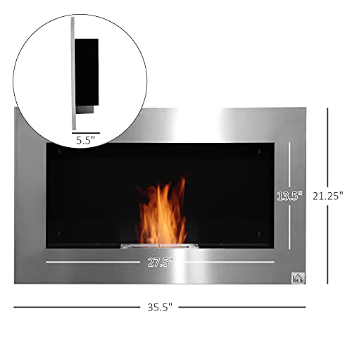 HOMCOM 35.5" Wall-Mount Ethanol Fireplace, Silver