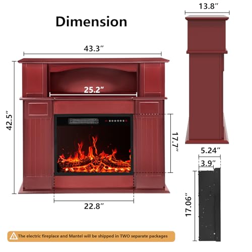 BOSSIN 43" Electric Fireplace with Remote Control