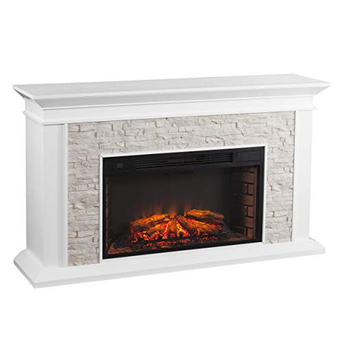 Canyon Heights White Electric Fireplace with Stone Look