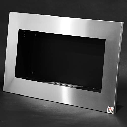 HOMCOM 35.5" Wall-Mount Ethanol Fireplace, Silver