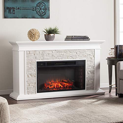 Canyon Heights White Electric Fireplace with Stone Look