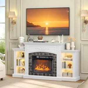 VINGLI Electric Fireplace TV Stand with Mantel