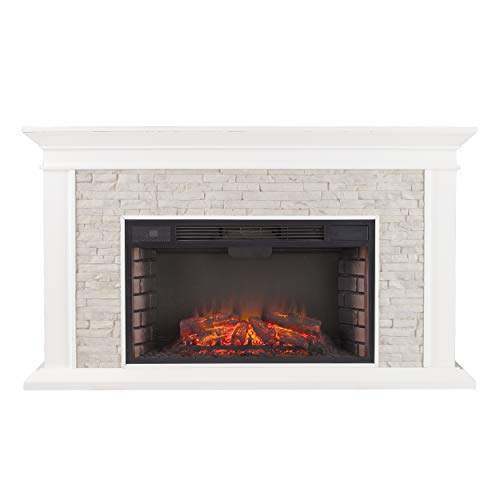 Canyon Heights White Electric Fireplace with Stone Look