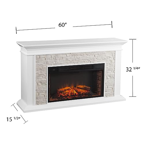 Canyon Heights White Electric Fireplace with Stone Look