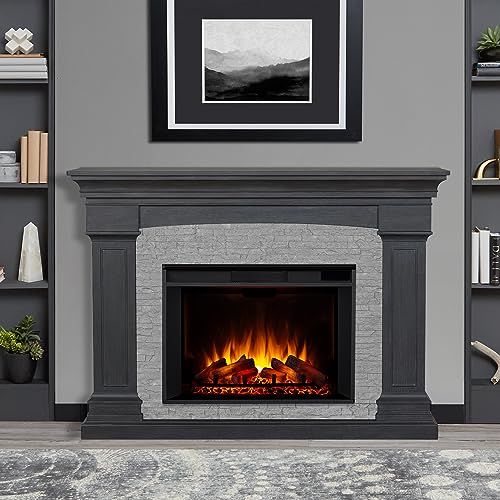 Electric Indoor Fireplace with Mantel and Remote