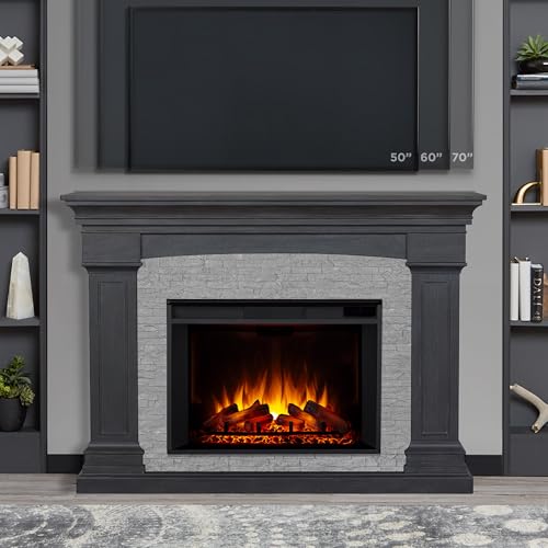 Electric Indoor Fireplace with Mantel and Remote