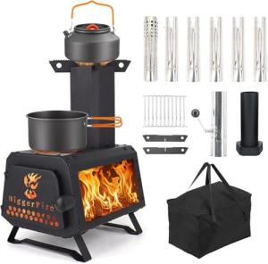 Portable Wood Burning Tent Stove with Chimney Pipes